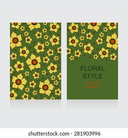 Templates vector narcissus graphic designs. Spring vintage background with lent lilies. Greeting or invitation card.