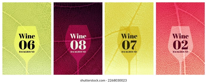 Templates with vine leaf texture background with wine colors and wine glass symbol. Vector illustration for wine designs