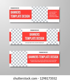 Templates web banners with a color rectangle and a place for the photo. Standard size design for business and advertising. Vector illustration. Set