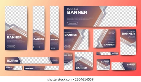 Plantillas de banners Web con lugar para imágenes. Diseño vertical, horizontal y cuadrado de banners. Anuncios de banner web multipropósito. vector	