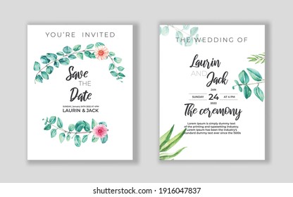 Templates Wedding Invitation Design With Watercolor Leaf Eucalyptus Design