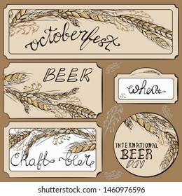 Templates with wheat and beer, lettering in beige and brown.