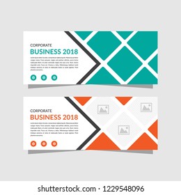 	
Templates of white vector horizontal web banners with arrows and a place for a photo. Minimalist design. Orange and green color