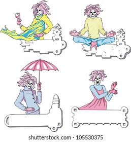 Templates with witches and panels. Set of color vector illustrations.