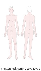Templates of woman's figure.  Front and back views. Medical template. Vector illustration.