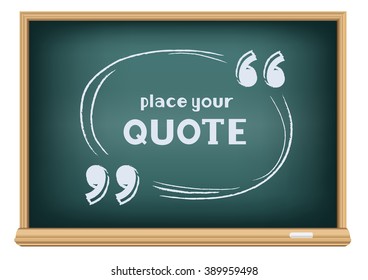 Templates for writing quotes. Round, oval forms handwritten with chalk on education blackboard on a white background.