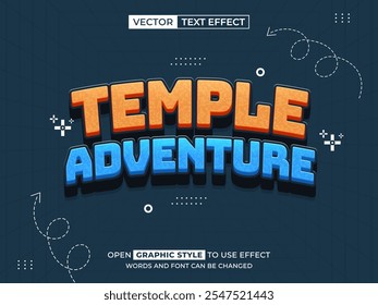 Texto editable de la aventura del templo, efecto de la fuente, texto 3D para el título