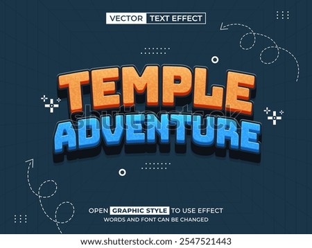 temple adventure editable text, font effect, 3d text for title