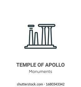 Tempel der Apololo Umriss Vektorillustration Symbol. Schwarzer Tempel mit dünner Linie, Symbol für Apollo, einfache Vektorillustration mit flacher Elementgrafik aus bearbeitbaren Denkmälern Konzept einzeln auf weißem Hintergrund