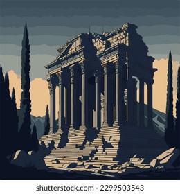 Temple of Artemis, wonder of the world vector illustration