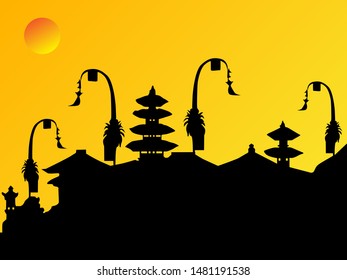 Temple in Bali design vector with yellow background