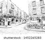 Temple Bar. Dublin, Ireland. Old dublin district. Urban sketch. Hand drawn vector illustration
