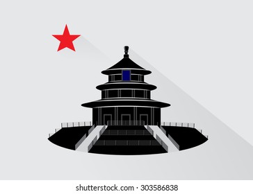  The temple in Beijing China and a red star