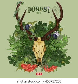 Temple blooming deciduous forests, contain gradient mash, vector illustration, eps-10