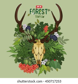 Temple blooming deciduous forests, vector illustration, eps-10