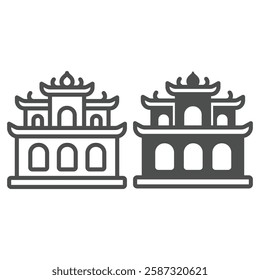 Temple building in Thailand line and solid icon, thailand resort concept. Vector graphics. Excursion to castle sign on white background, outline style icon for mobile or web design