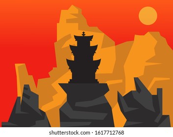 Temple in China vector design. Canyon in China vector design. Happy Chinese New Year