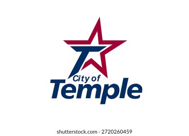 Ilustração vetorial da bandeira da cidade de Temple, Bell County, estado do Texas, Estados Unidos da América, símbolo da cidade dos EUA. Banner do emblema do templo. Cidade do Templo Adesivo.