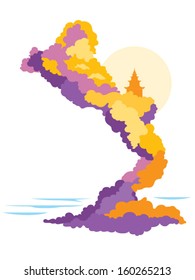 Temple in the clouds vector illustration landscape