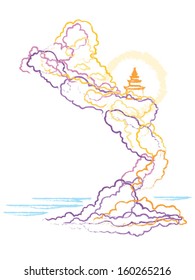 Temple in the clouds vector illustration landscape