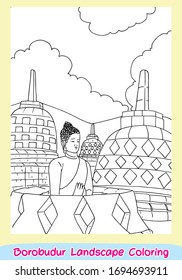 Temple Coloring Page For Kids - Landscape Coloring Sheet