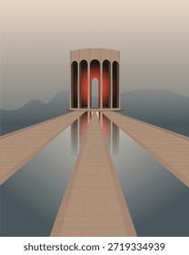 temple concept background, monument structure illustration. pathway leading background. solemn and mysterious, Vector Illustration