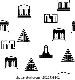 Temple Construction Vector Seamless Pattern Thin Line Illustration