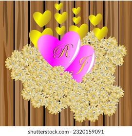 Temple design vector illustration of vintage love and words for the initials of the name of a love model married couple in pink