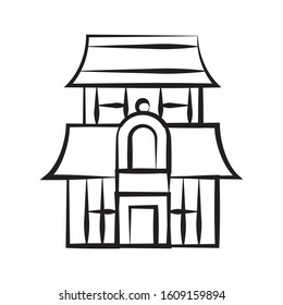 Temple Doodle Vector Icon, Japanese Design Theme