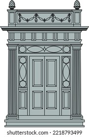 Temple Door Frame Style Classic Historical Door (Editable file) - Vector Illustration