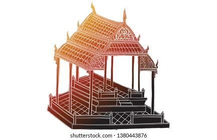 temple drawing, Thai traditional drawing vector