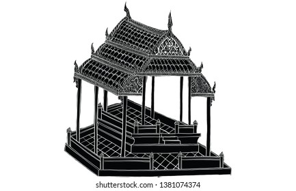 temple drawing, Thai traditional drawing vector