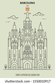 Temple Expiatori del Sagrat Cor in Barcelona, Spain. Landmark icon in linear style