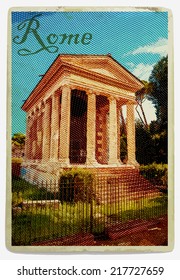 Temple of Fortuna Virilis or Temple of Portunus (tempio di Portuno). Rome. Italy. Vintage travel postcard.