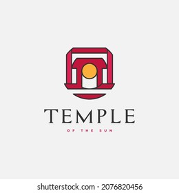 Temple Gate mit Sonne im Minimalstil Logo Design. Japanisches Torii Gate Icon Vektorlogo. Zen-Gate-Logo oder -Symbol