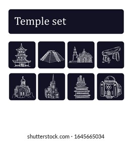 Temple hand drawn doodle set. Vector illustration. Isolated elements on white background. 