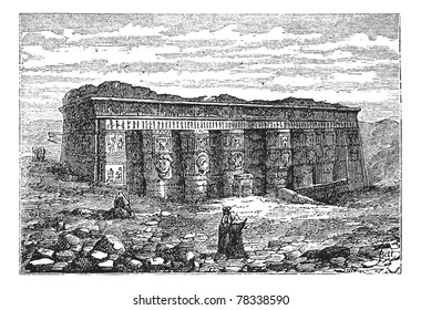 Temple of Hathor in Dendera, Egypt, during the 1890s, vintage engraving. Old engraved illustration of the Temple of Hathor. Trousset Encyclopedia