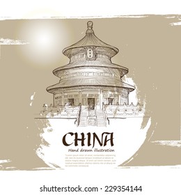 Temple of Heaven in Beijing, China, Chinese symbol. hand drawn. vector illustration.