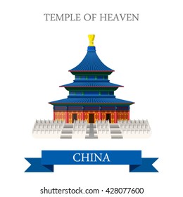 Temple of Heaven in Beijing China. Flat cartoon style historic sight showplace attraction web site vector illustration. World countries cities vacation travel sightseeing Asia Asian Chinese collection