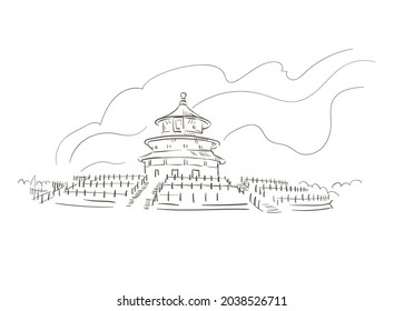 Temple of Heaven  Beijing China vector sketch city illustration line art sketch