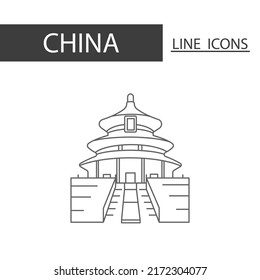 Temple of Heaven China icon. Icons set of black thin line. Architecture, tradition and more is signature of China.