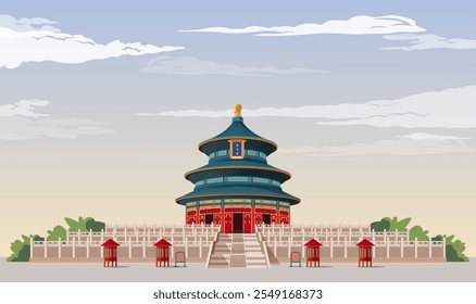 Templo do Céu - complexo de edifícios religiosos imperiais em Pequim China - ilustração de stock como arquivo EPS10