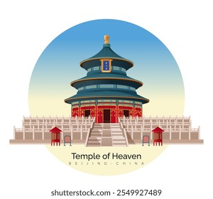 Temple of Heaven - complex of imperial religious buildings in Beijing China - Stock Illustration as EPS10 File