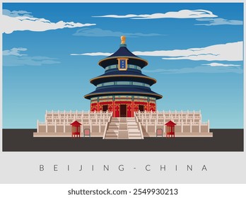 Temple of Heaven - complex of imperial religious buildings in Beijing China - Stock Illustration as EPS10 File