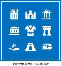 temple icon. 9 temple vector set. taj mahal, parthenon, greek pillar and torii gate icons for web and design about temple theme