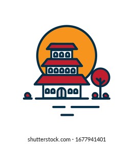 Icono de templo con estilo plano y contorno