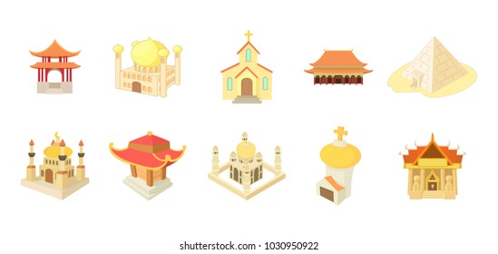 Temple icon set. Cartoon set of temple vector icons for web design isolated on white background