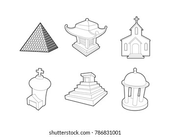 Temple icon set. Outline set of temple vector icons for web design isolated on white background