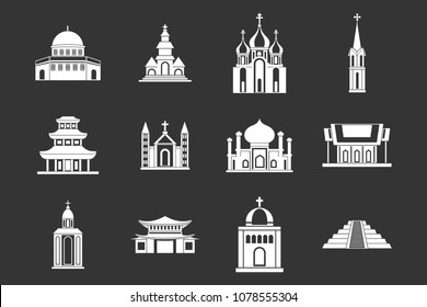 Temple icon set vector white isolated on grey background 