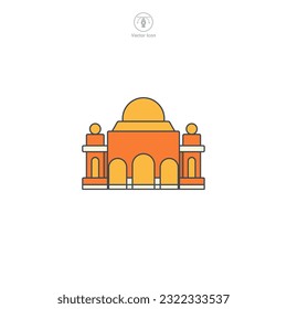 Temple icon vector illustrates a stylized place of worship, signifying religion, spirituality, prayer, faith, and diverse cultural traditions